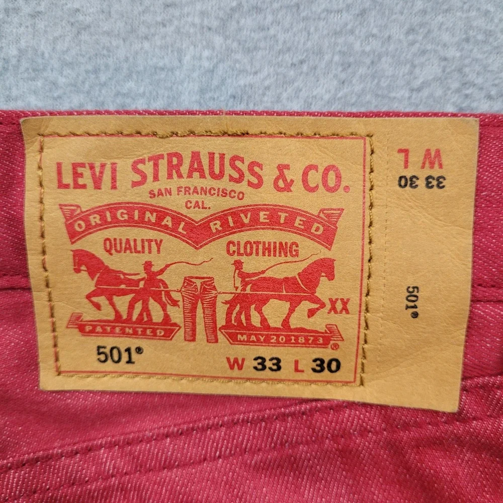 Levi's 501 Jeans Mens 33x30 Red Straight Leg Button Fly Denim